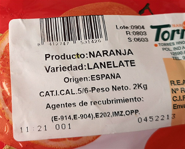 Etiqueta de bolsa de naranjas